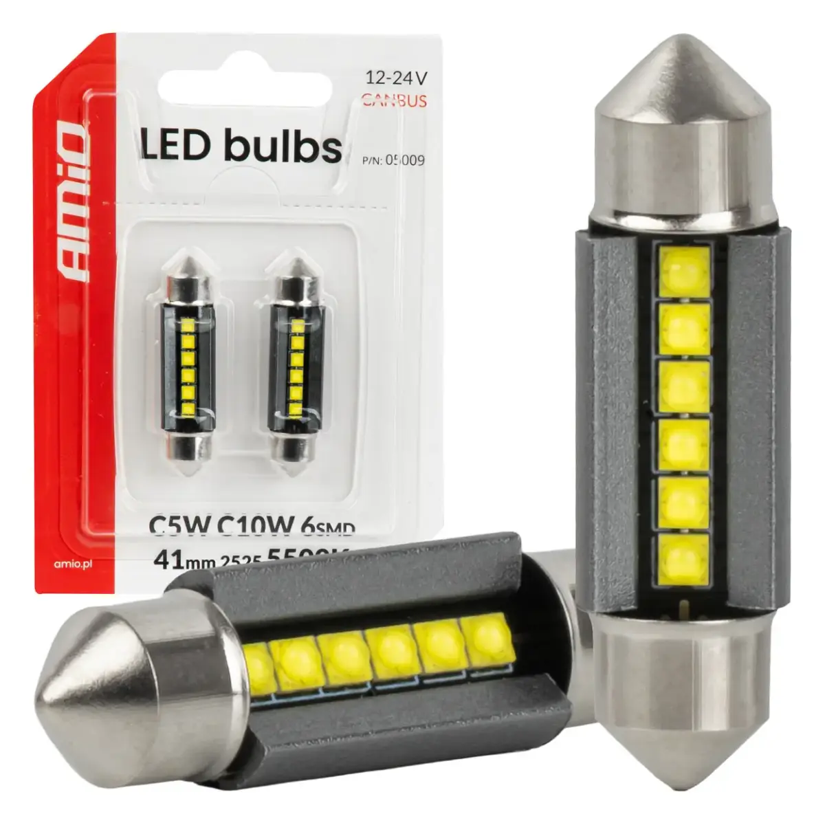 LED bulbs CANBUS 41mm 2525 6SMD White 12/24V AMIO-05009