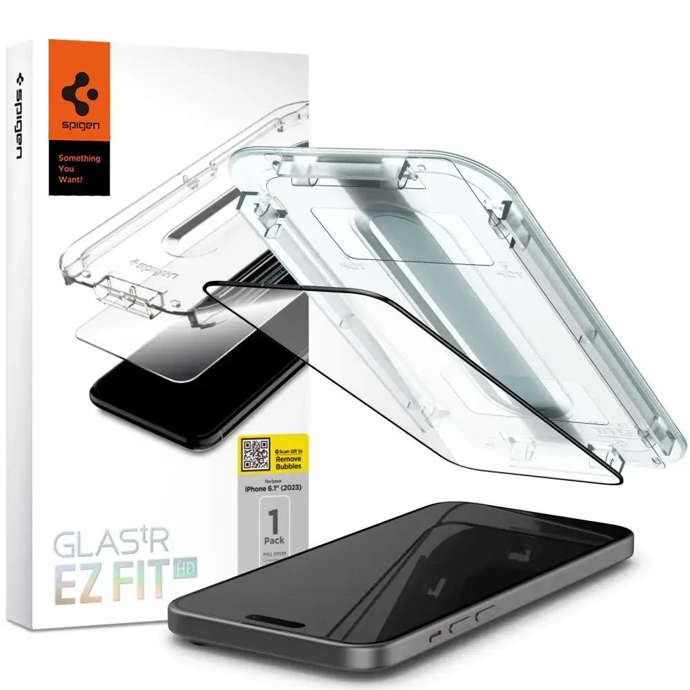 Spigen Glas.tR EZ Fit grūdintas stiklas skirtas iPhone 15, juodas