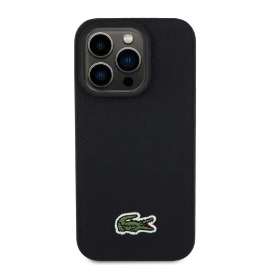Lacoste Iconic Petit Pique Woven Logo MagSafe Case for iPhone 15 Pro Black