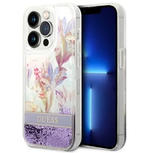 Guess GUHCP14XLFLSU iPhone 14 Pro Max 6,7" fioletowy|purple hardcase Flower Liquid Glitter
