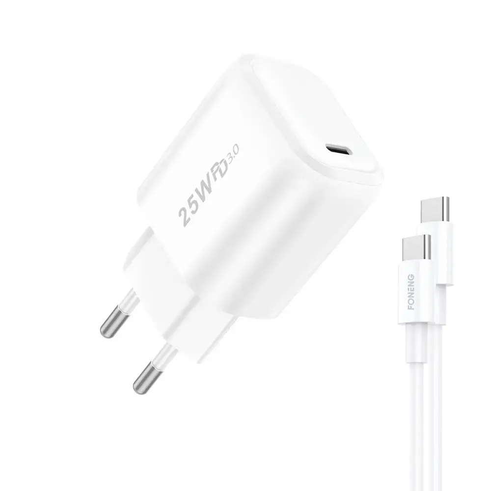 Foneng EU40 travel charger | 25W | PD, QC | USB-C | with USB-C to USB-C cable included | white