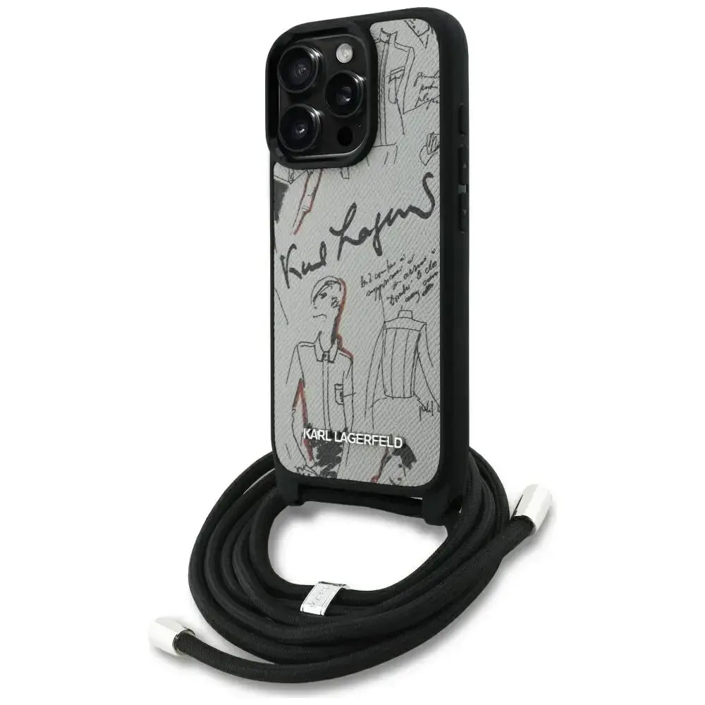 Case Karl Lagerfeld Crossbody Grained    Pattern & Logo for iPhone 16 Pro grey
