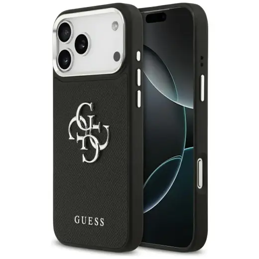Guess Grained Big 4G Classic Logo maciņš telefonam iPhone 17 Pro Max melns