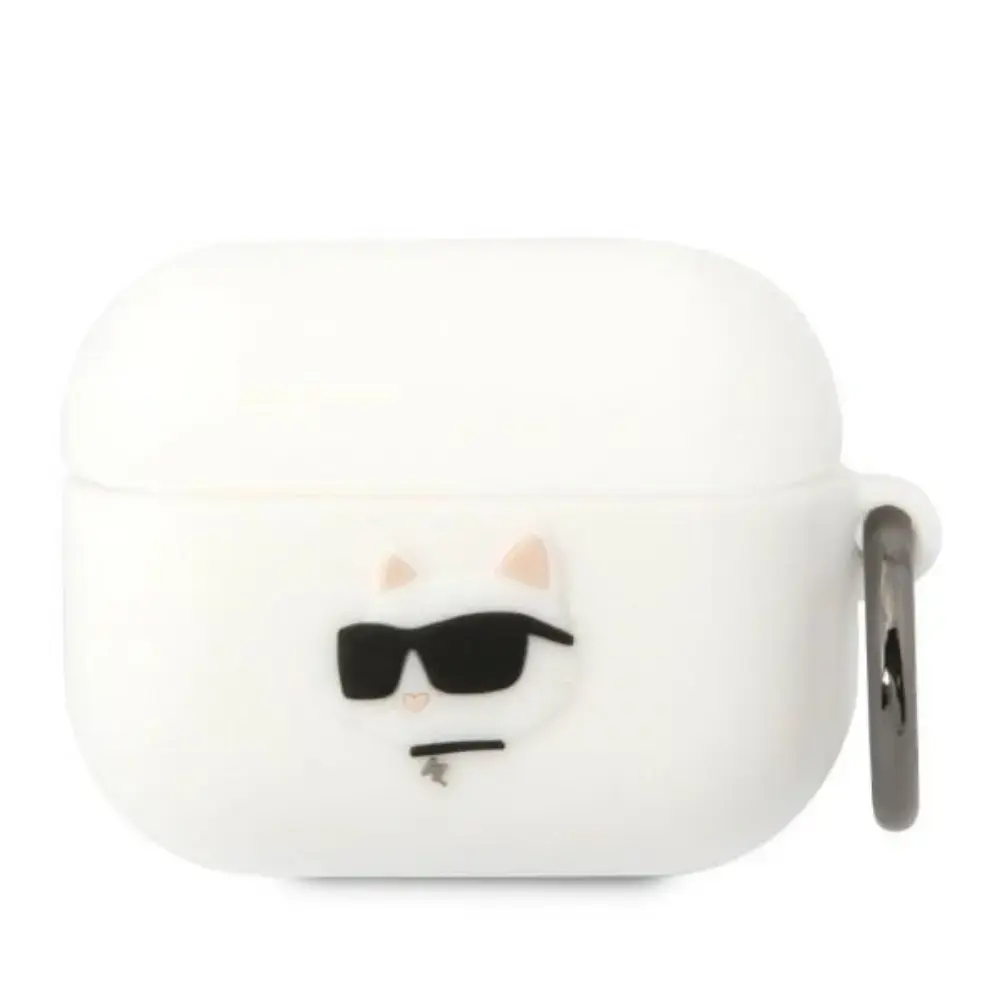 Karl Lagerfeld 3D Logo NFT Choupette Head Silicone Case for Airpods Pro White