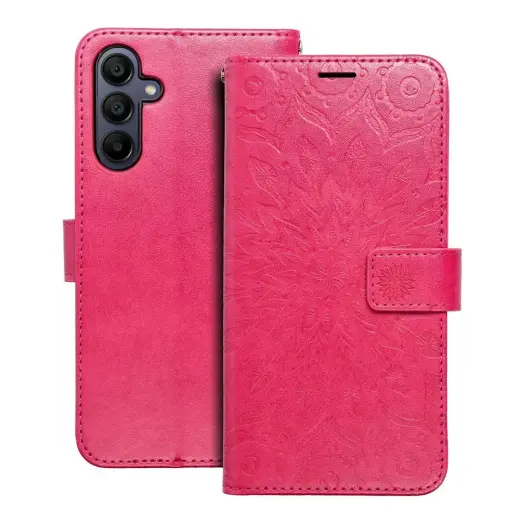MEZZO mandala knyginio tipo telefono dėklas Samsung Galaxy A15 4G (A155) | A15 5G (A156) rožinis