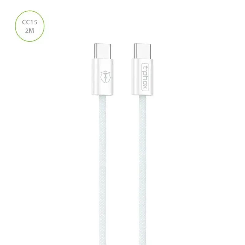 T-PHOX CC15 SERIES datu pārraides un uzlādes vads | USB-C uz USB-C | 60W | 2m | balts