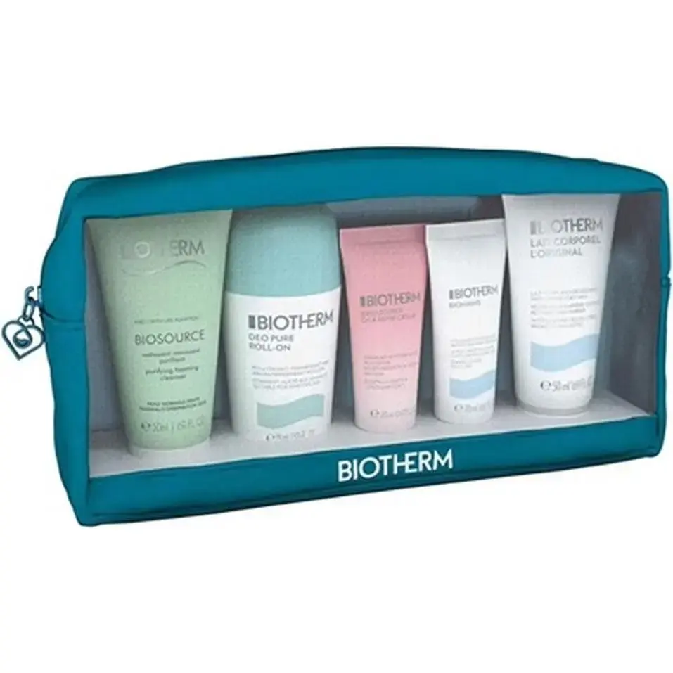 Biotherm Aquasource Routine Pouch Set Deodorant Roll-on 75ml + Cleanser 50ml +  Hand Cream 20ml + Body Lotion 50ml + Face Cream 20ml
