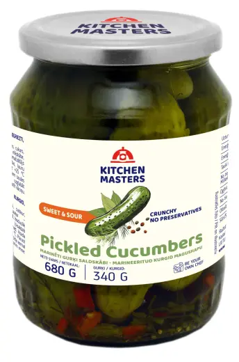 Gurķi marinēti KITCHEN MASTERS, saldskābi, 660g/340g