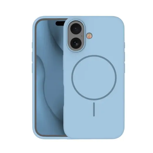 Silicone Thin Mag phone case with MagSafe support for iPhone 16 blue