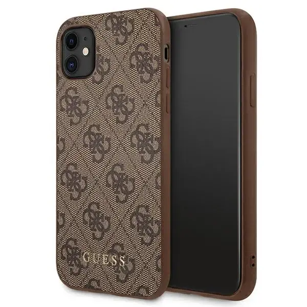 Guess GUHCN61G4GFBR iPhone 11 6,1" brązowy|brown hard case 4G Metal Gold Logo