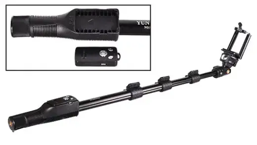 Selfie Stick - PROFESSIONAL - with Detachable Bluetooth Remote Control in handle - Type 5 BLACK