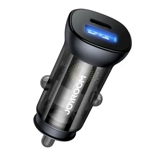 Joyroom mini dual port USB Type C | USB 38 W 3 A smart car charger Power Delivery Quick Charge 3.0 AFC SCP silver (C-A42)