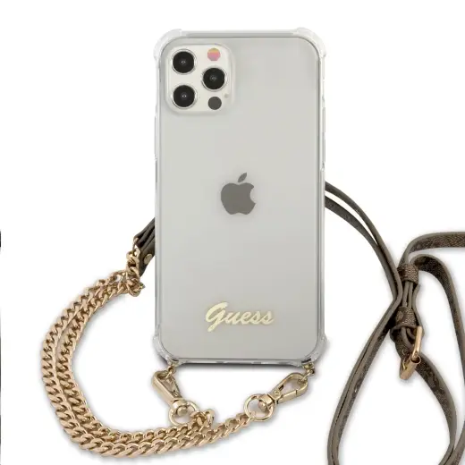 GUHCP12LKC4GSGO Guess PC Gold 4G Chain and Script Case for iPhone 12 Pro Max Transparent
