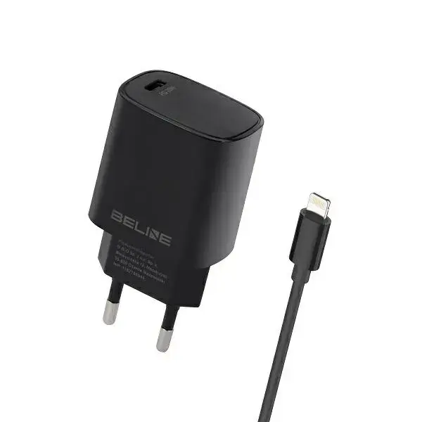 Beline BLNCB20L tīkla lādētājs | 20W | PD 3.0 | USB-C, Lightning | Lightning vads komplektā | melns