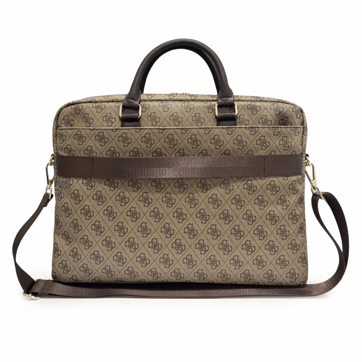 Guess PU 4G Stripe Metal Logo Computer Bag 16" Brown