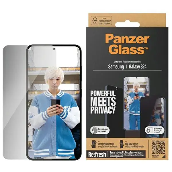 PanzerGlass privatumo grūdintas stiklas telefonui Samsung Galaxy S24 | Samsung Galaxy S921 (privatumo efektas) su Easy Aligner komplekte P7350