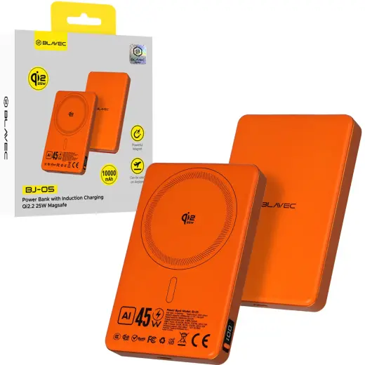 Внешний аккумулятор (powerbank) Blavec BJ-05 Ultra Fast | 10 000 мА·ч | 45 Вт | PD | USB-C, MagSafe, Wireless | оранжевый
