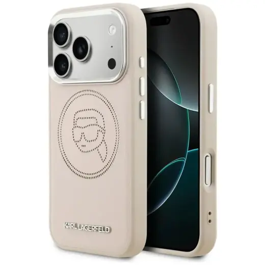 Karl Lagerfeld K Head Point Logo maciņš ar MagSafe atbalstu telefonam iPhone 17 Pro Max rozā