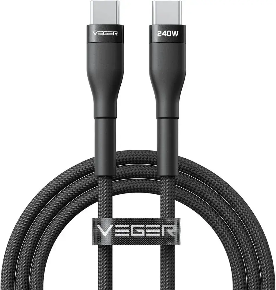 Veger CC03 datu pārraides un uzlādes vads | USB-C uz USB-C | PD | 240W | 1.5m | melns