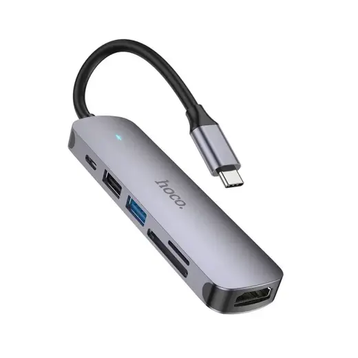 Adapter HUB 6in1 (HDTV+USB 3.0+USB 2.0+SD+TF+PD) USB-C Hoco HB28 black