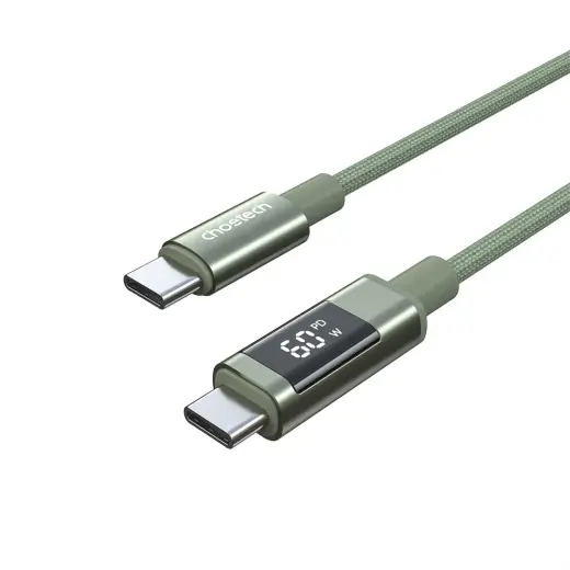 Choetech XCC-1068 andmeedastus- ja laadimiskaabel | USB-C kuni USB-C | PD | 60W | LED ekraaniga | 1.2m | roheline
