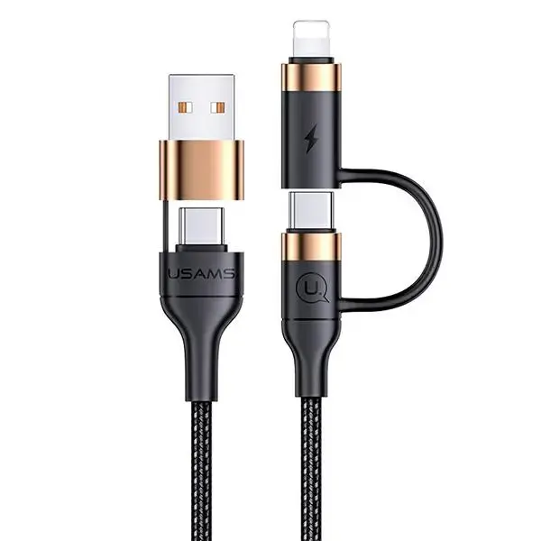 USAMS SJ483USB01 3-in-1 data transfer and charging cable | USB-A to USB-C, Lightning | 1.2m | black