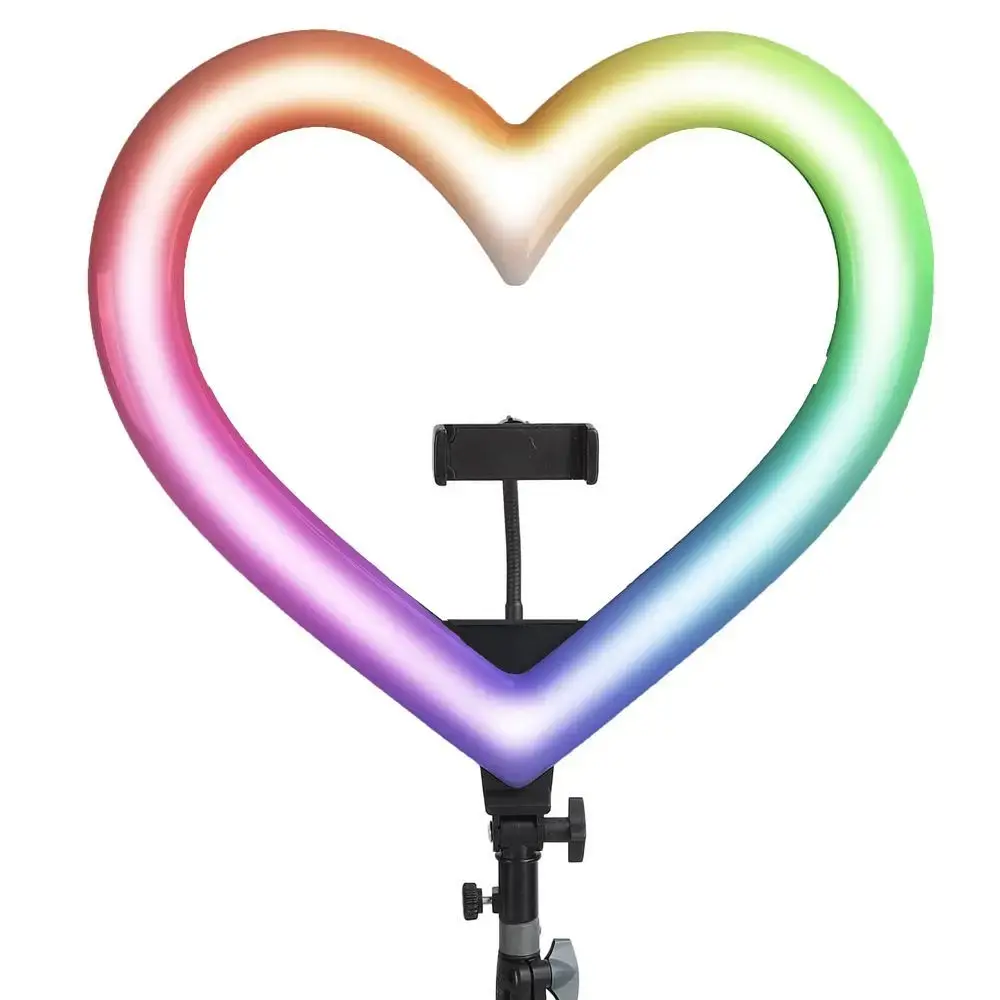 LED Ring Stream RGB lamp 10" with holder for mobile HEART + tripod JM26-10 black