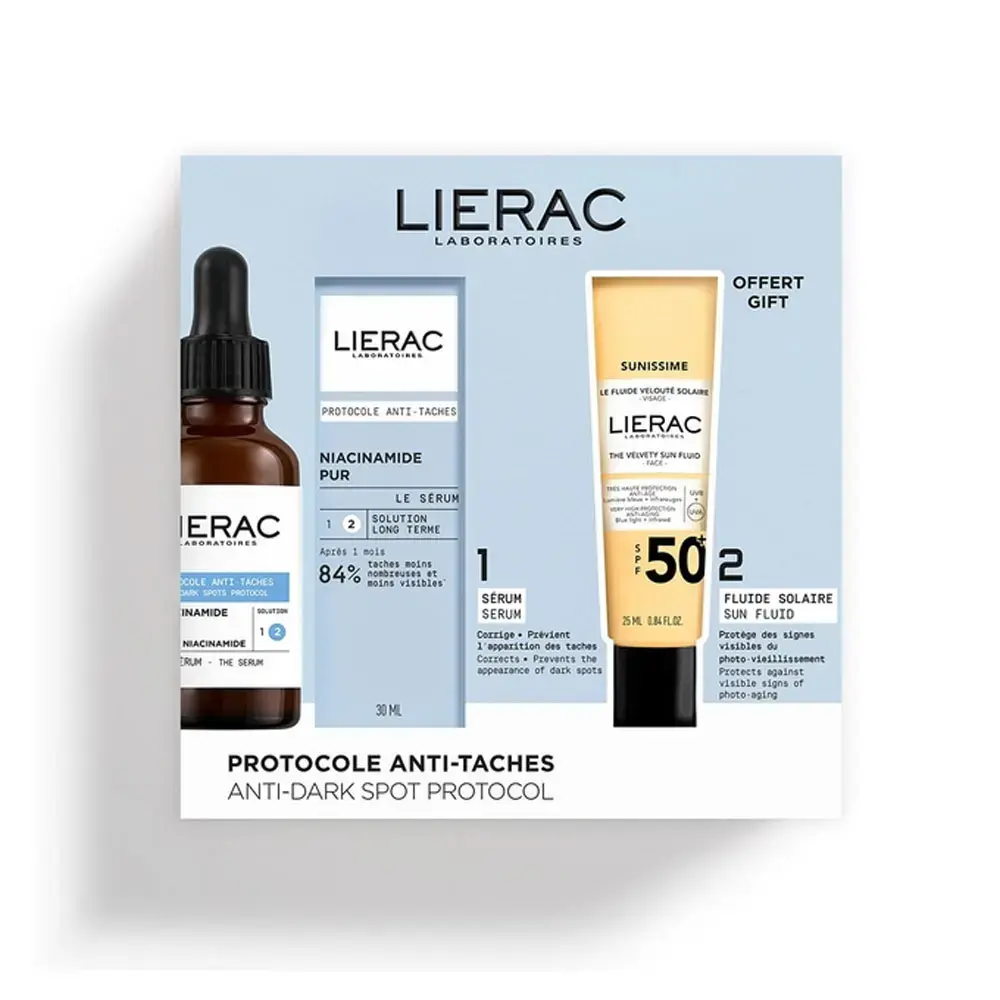 Set Lierac: Protocole, Anti-Dark Spots, Serum, For Face, 30 ml + Sunissime The Sun Velvety, Fluid, For Face, SPF50+, 25 ml