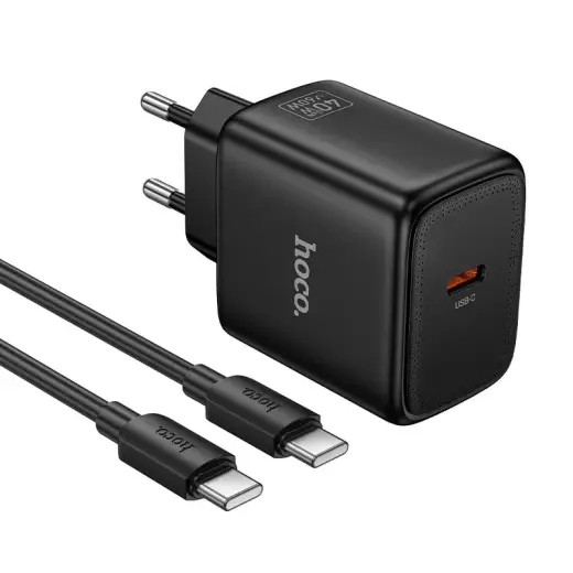 HOCO N83 tīkla lādētājs | 40W | PD, GaN, PPS | USB-C | ar USB-C uz USB-C vadu komplektā | melns