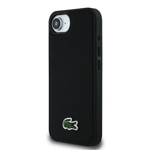 Lacoste Iconic Petit Pique Woven Logo dėklas telefonui iPhone 16e, juodas, su MagSafe