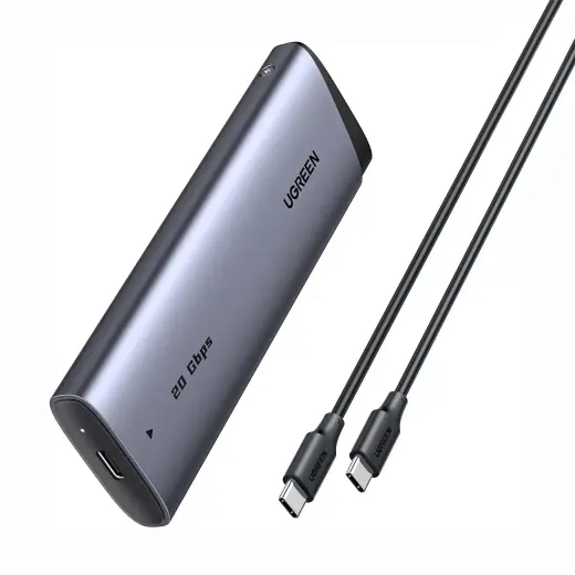 Ugreen M.2 NVMe/SATA SSD 20Gbps Enclosure with USB-C to USB-C Cable - Gray