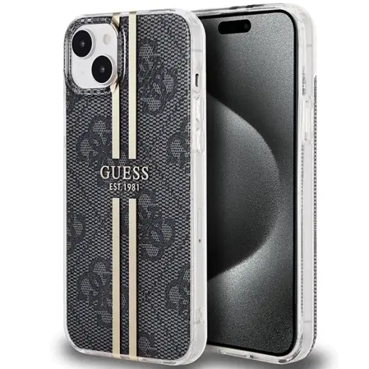 Guess GUHCP15MH4PSEGK iPhone 15 Plus | 14 Plus 6.7" czarny|black hardcase IML 4G Gold Stripe