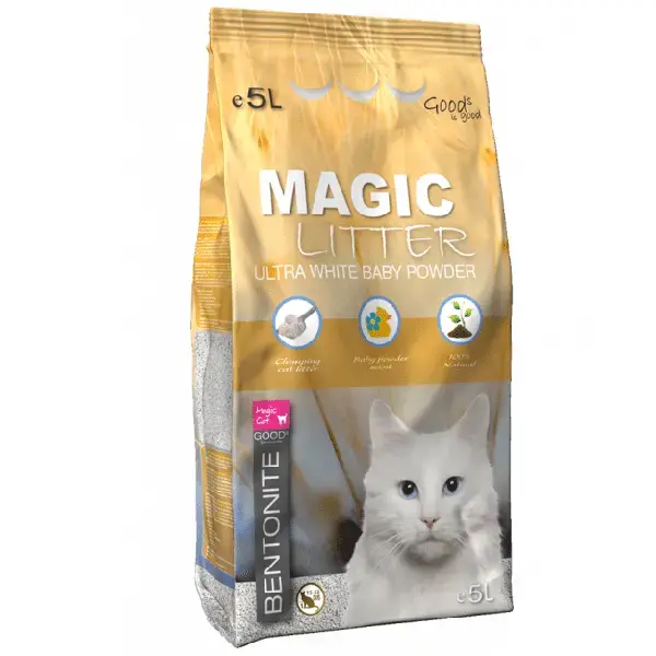 Cat Toilet Sand - Magic Litter Bentonite Ultra White Baby Powder, 5l