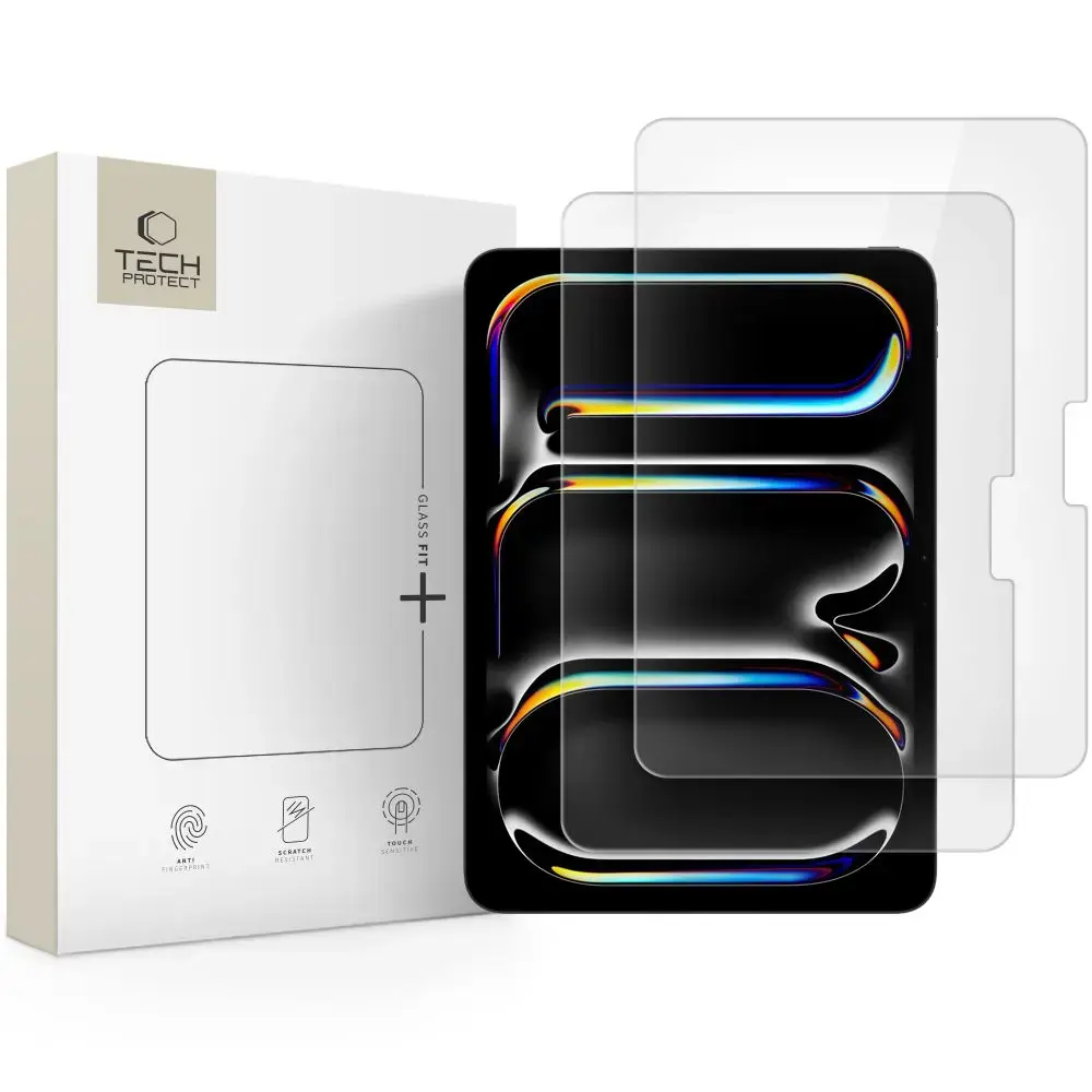 SZKŁO HARTOWANE TECH-PROTECT GLASS FIT+ 2-PACK IPAD AIR 13” 1 / 2 / 2024-2025 / PRO 13 7 / 8 / 2024-2025 CLEAR