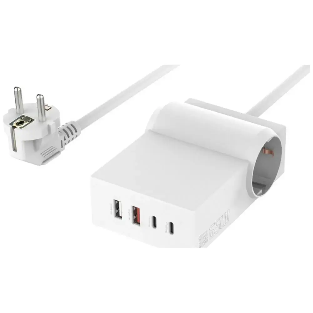 4smarts 6-in-1 Power Strip Desk tīkla lādētājs | 65W | GaN | USB-C, USB-A | balts