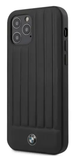 BMW BMHCP12MPOCBK Leather Vertical Lines Cover For Apple iPhone 12 | 12 Pro Black