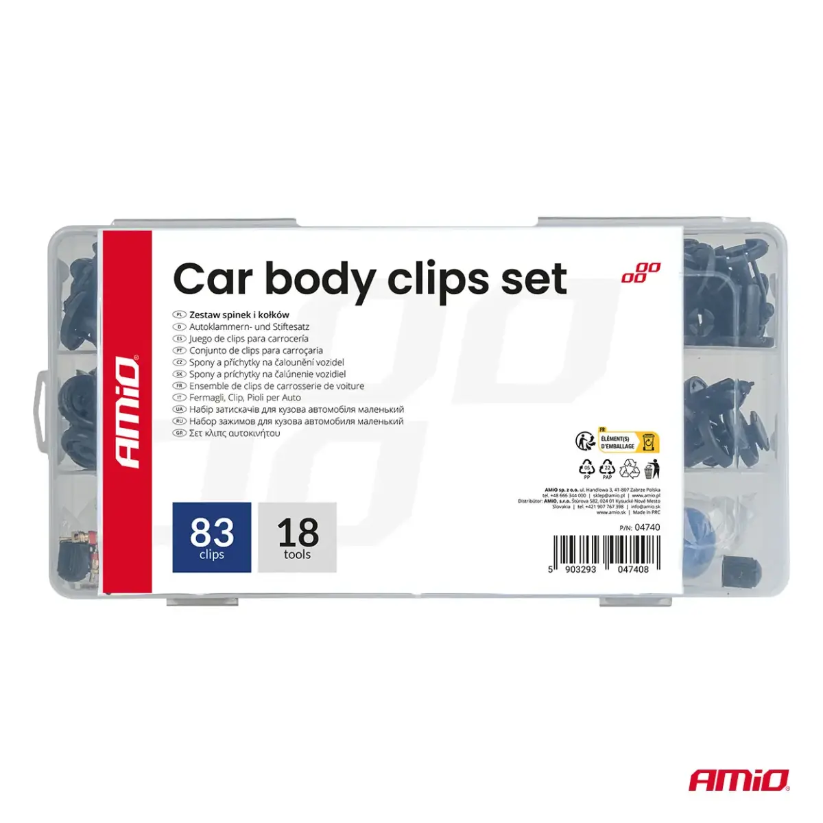 Car body clips set 83+18 pcs with tools AMIO-04740
