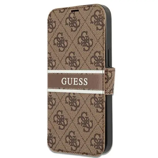 GUBKP13L4GDBR Guess PU 4G Printed Stripe Book Case for iPhone 13 Pro Brown