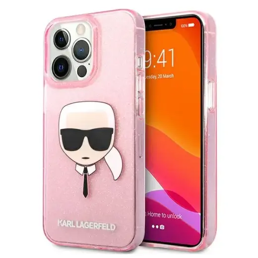 KLHCP13LKHTUGLP Karl Lagerfeld TPU Full Glitter Karl Head Case for iPhone 13 Pro Pink