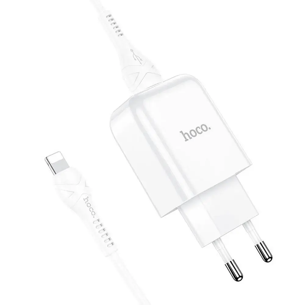 HOCO N2 tīkla lādētājs | 10W | USB-A, Lightning | ar USB-A uz Lightning vadu komplektā | balts