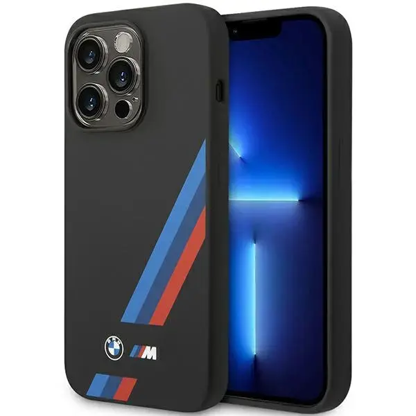Etui BMW BMHCP14X22SOTK iPhone 14 Pro Max 6,7" czarny|black Silicone Slanted Sttripes