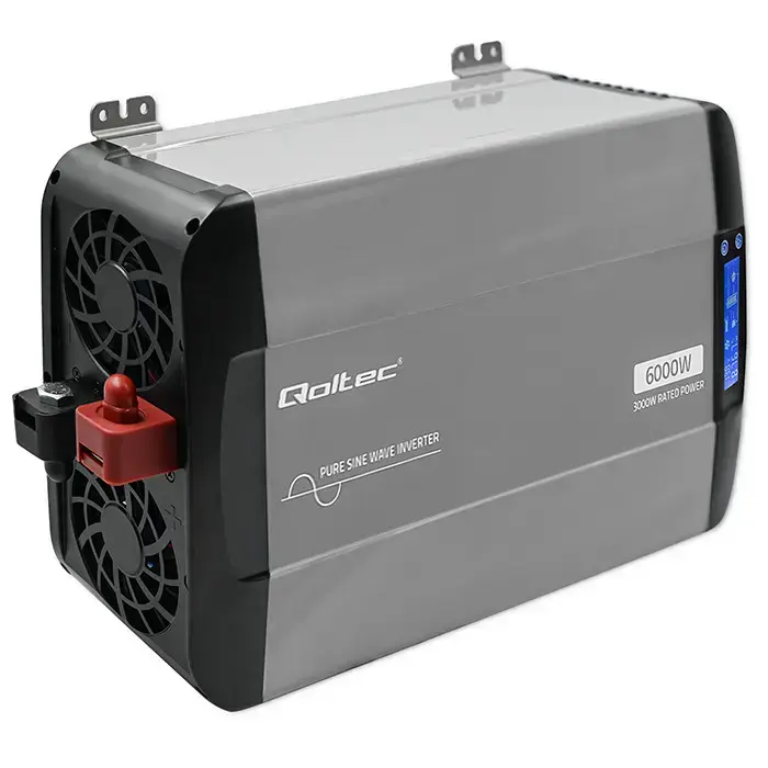 Qoltec Pure Sine Wave Inverter | 12V to 230V | 3000/6000W | LCD | USB | USC-C | Compatible with LiFePO4 GEL AGM