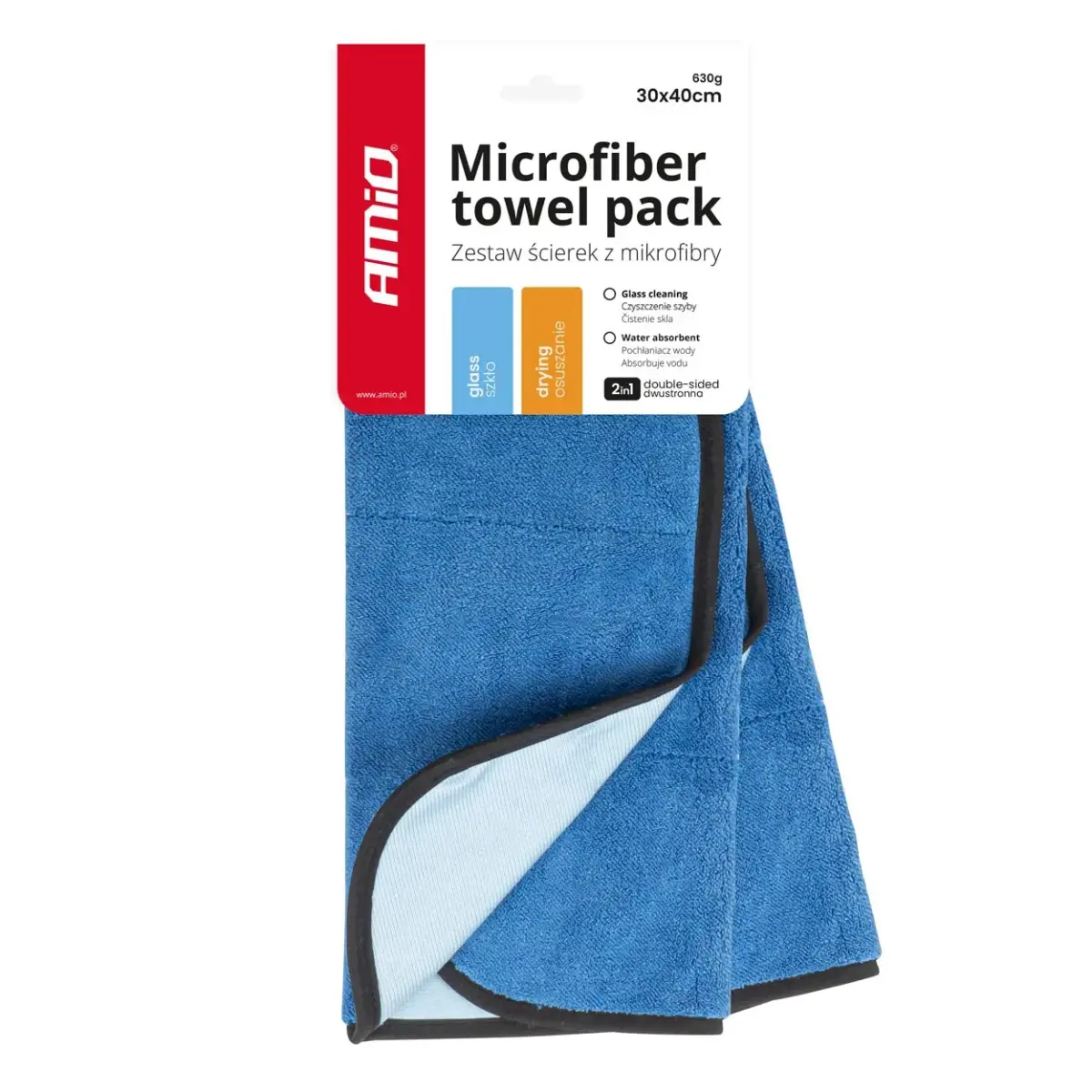 2in1 Microfiber towel - drying and glass 30x40cm 630g AMIO-03747