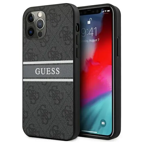 Guess GUHCP12L4GDGR 4G Stripe maciņš telefonam iPhone 12 Pro Max pelēks