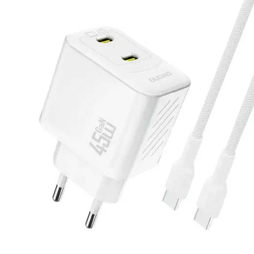 Dudao A28PCEU reisilaadija | 45W | PD, GaN | USB-C | USB-C kuni USB-C kaabliga komplektis | valge