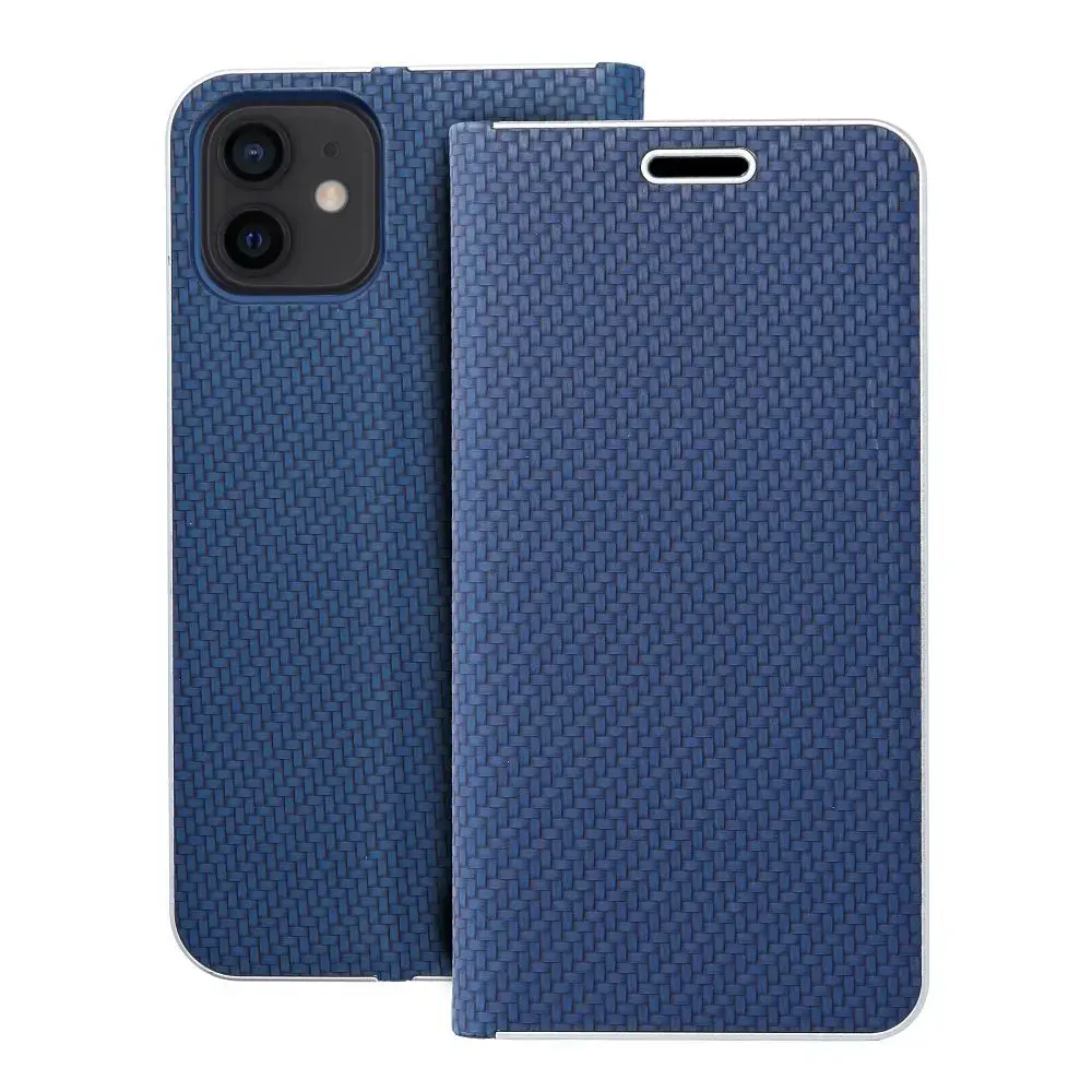 LUNA Book Carbon grāmatveida maciņš telefonam iPhone 12 | iPhone 12 Pro zils