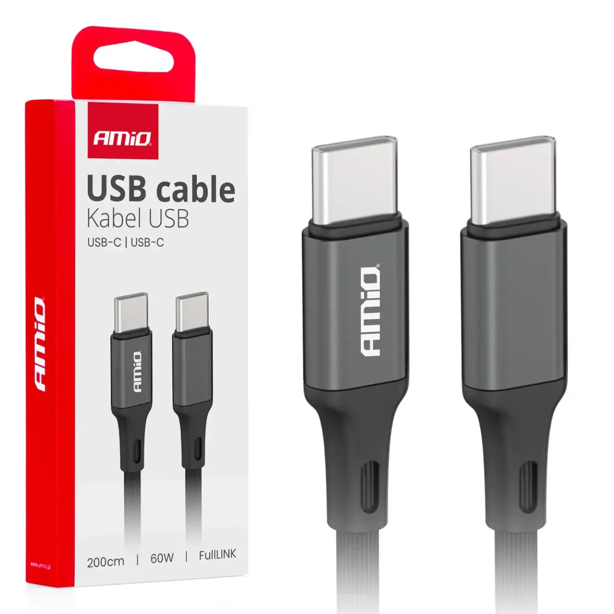 AMiO AMIO-03903 datu pārraides un uzlādes vads | USB-C uz USB-C | 60W | 2m