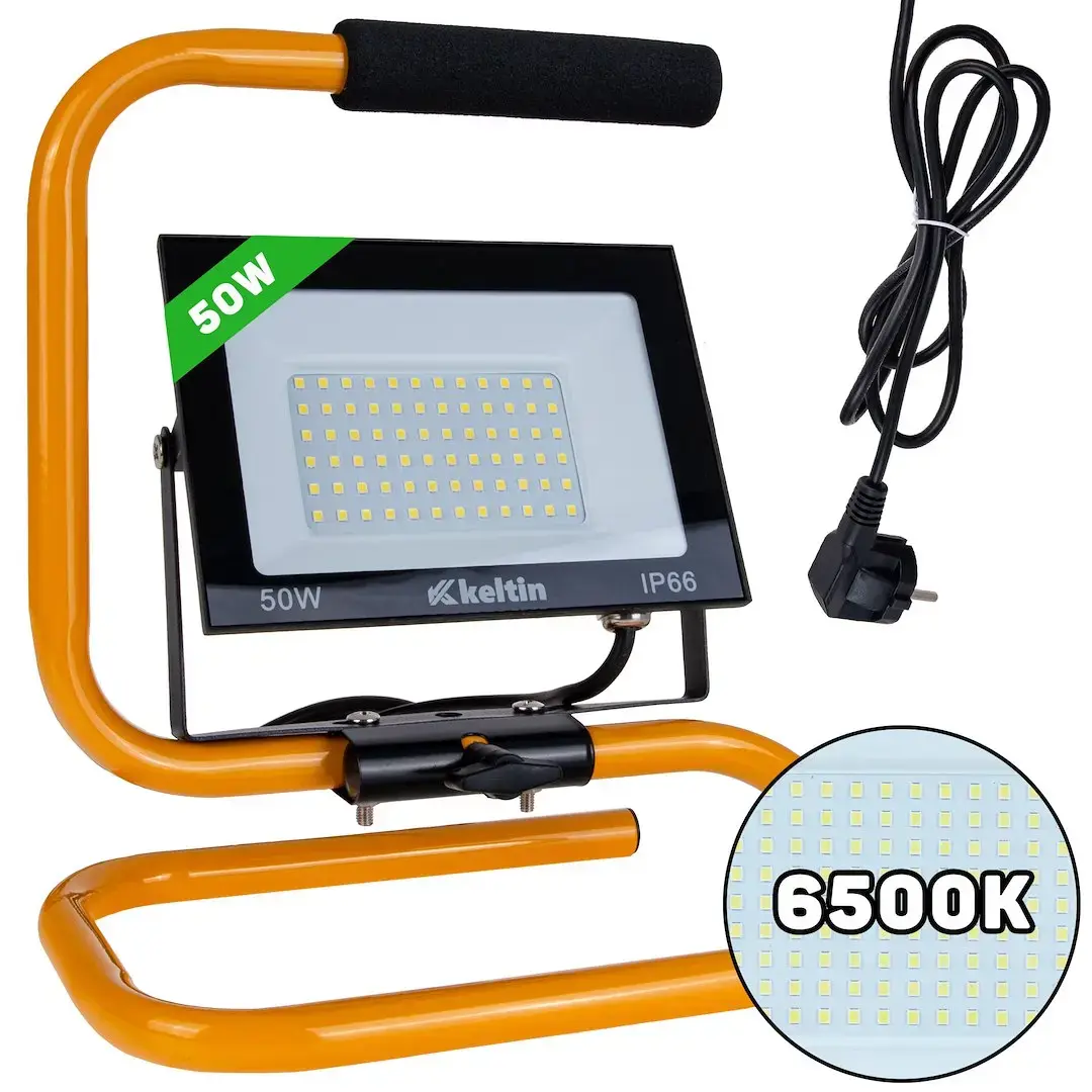 LED prožektor 50W ehitusstatiiviga – külmvalge valgus 6500K