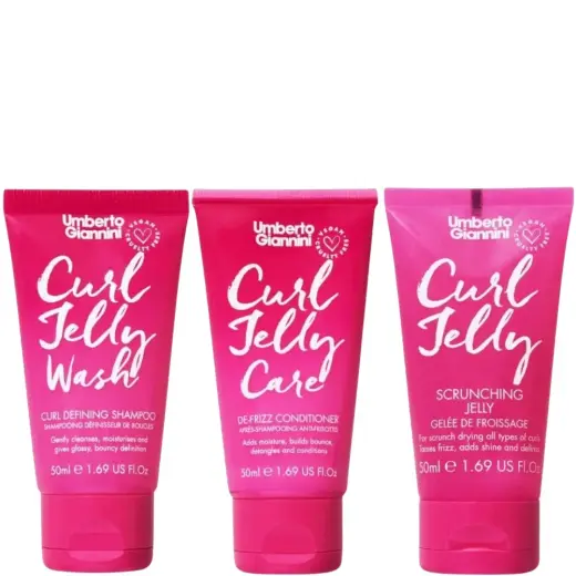 Set Umberto Giannini: Curl Jelly, Hair Styling Gel, Curl Definition & Frizz Control, Medium Hold, 50 ml + Curl Jelly, Hair Shampoo, Curl Defining, 50 ml + Curl Jelly, Hair Conditioner, Curl Defining, 50 ml