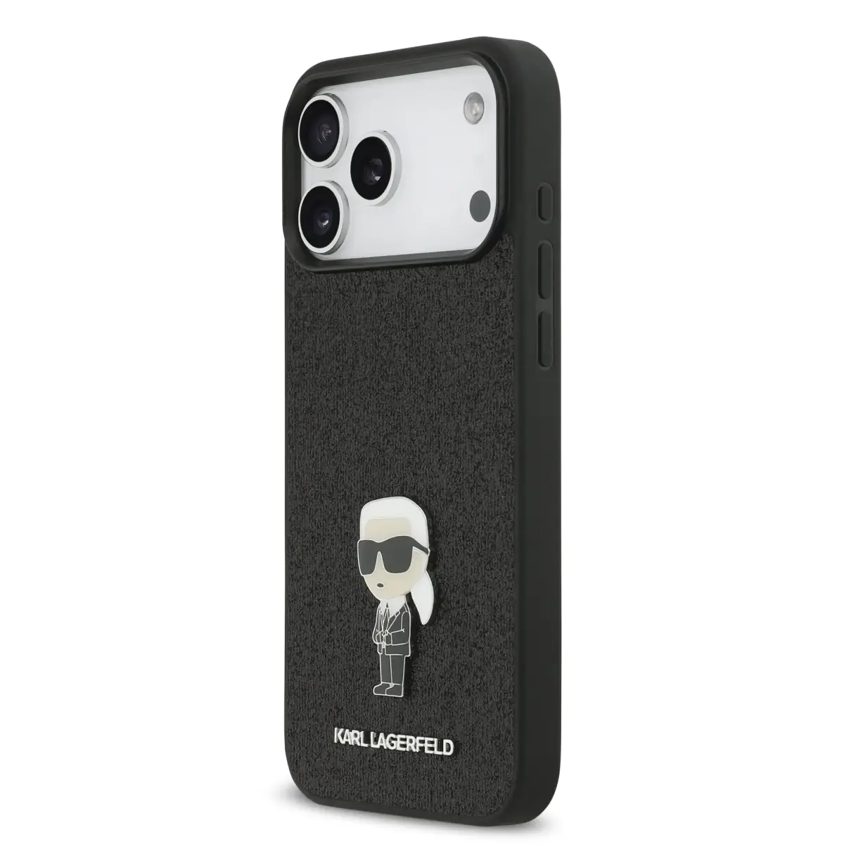 Karl Lagerfeld Fixed Glitter Metal Ikonik maciņš telefonam Apple iPhone 17 Pro Max melns